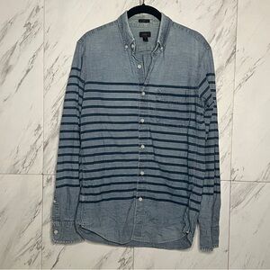 J. Crew Stripe Chambray Cotton Denim Slim Button Up Shirt SZ S